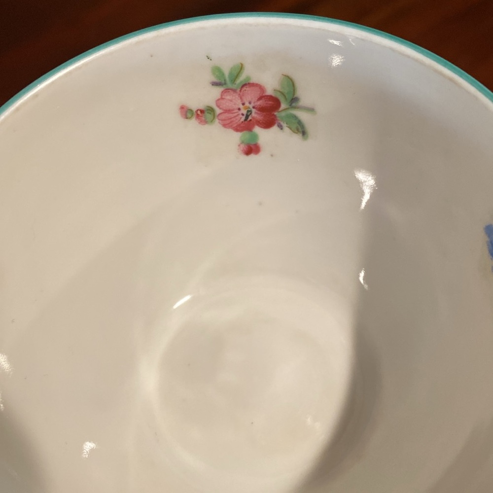 Schumann Bavaria Germany Us Zone Wild Flowers Green Rim Porcelain Teacup Saucer - Picture 9 of 14